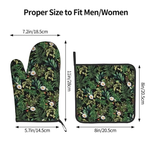 Green Botanical Oven Mitts and Pot Holder Kitchen Accessories Sets Fern Leaves Heat Resistant Baking Cooking Oven Gloves Washable Potholder (Green Botanical)