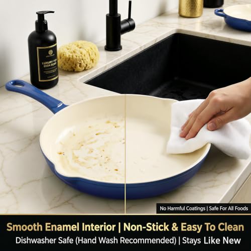 Enameled Cast Iron Cookware Set (Blue F)