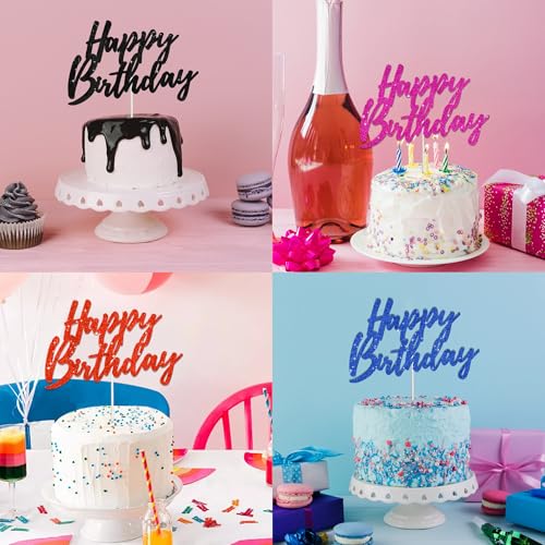 Happy Birthday Cake Toppers Black Glitter Birthday Cake Decoration Cake Baking Supplies 18th 30th 40th Birthday Cake Toppers For Boys Girls Men Women Birthday Party Photo Booth Props