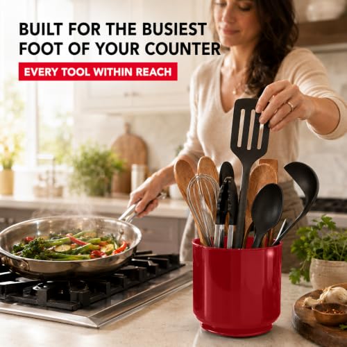 Plastic Extra Large Rotating Red Countertop Utensil Holder Kitchen Caddy (Empire Crimson)