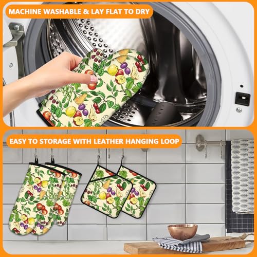 Fruit Flower Oven Mitts and Pot Holders Sets 4Pcs (Fruit Flower)