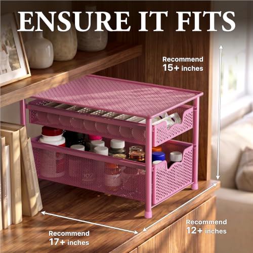 Stackable 2 Tier Sliding Basket Organizer Drawer (2-Tier / Pink)