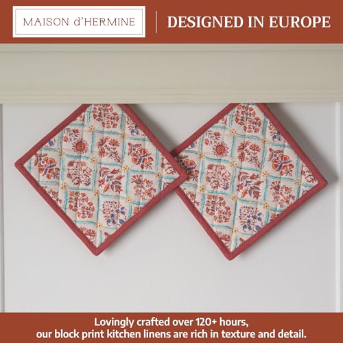 Pot Holders 100% Cotton Potholders (025 - Romane / 8" x 8" (Pot Holder Pack of 2))