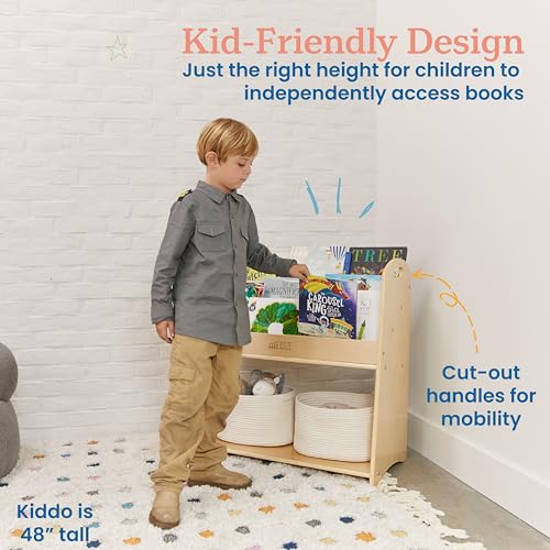 3 Shelf Floor Book Display with Handles and Storage (Natural)
