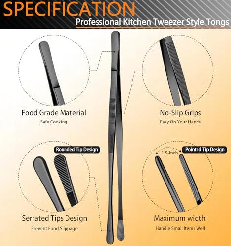 6 Pcs Cooking Tweezer Tongs (12-Inch and 6.3-Inch (6Pcs) / Black)