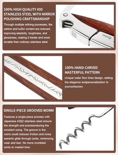 Wine Key CORKAS Prestige Waiter Corkscrew with Rosewood Handle