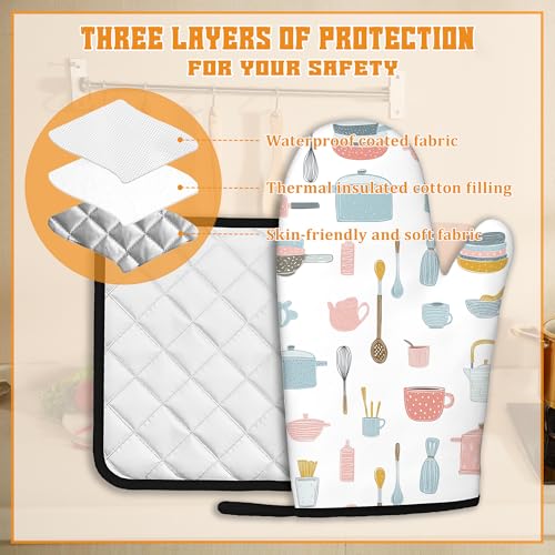Pink Kitchen Utensil Oven Mitts and Pot Holders Set (4 Count)
