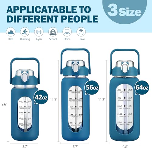 42oz Glass Water Bottles with Straw (Iron Blue / 42 Ounces)