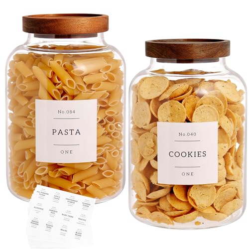 Set Of 2 Large Glass Jar with Wooden Lid with 132 Labels (2 Count)
