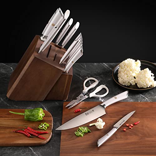 ELBERT Series German Steel Forged Knife Block Sets (17-Piece / White)