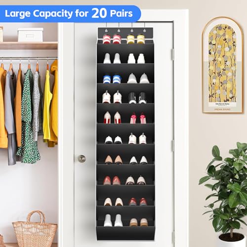 10 Tiers Large Size Over the Door Shoe Organizer Storage (Black-10 cell)