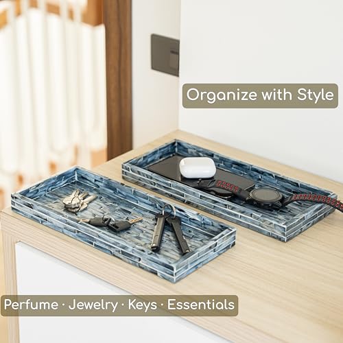 Blue Mother of Pearl Tray Set of 2 (Blue)