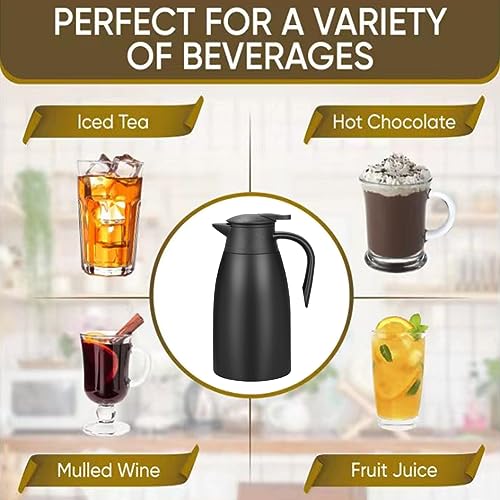 70 Oz Insulated Thermal Coffee Carafe Stainless Steel Double Walled Vacuum Coffee Thermos (Black, 2L)