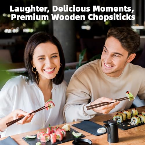 5 Pairs Reusable Hardwood Chopsticks Set (Natural Wood - Minimalist Line Art)