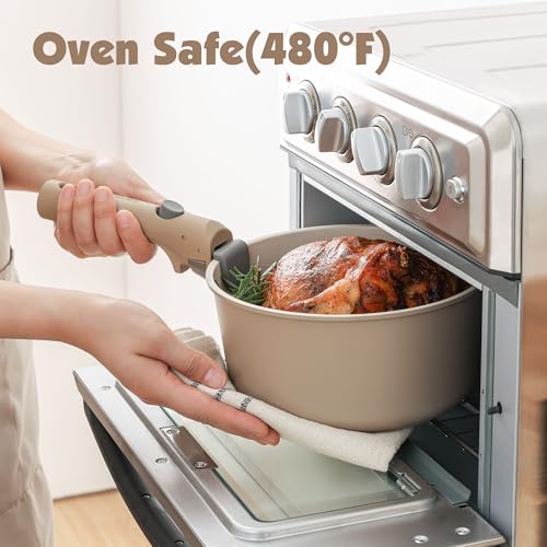 24 Piece Ceramic Detachable Handle Pots and Pans Set Almond Beige (Almond Beige / 24 Piece)