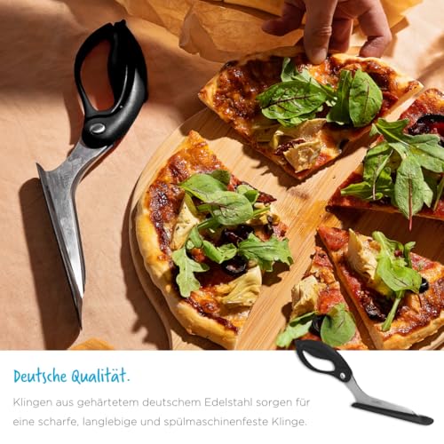 Scizza 2-In-1 Easy Ergonomic Pizza Scissors with Stainless Steel Pizza Cutter Blades & Non-Stick Slice Server - Black