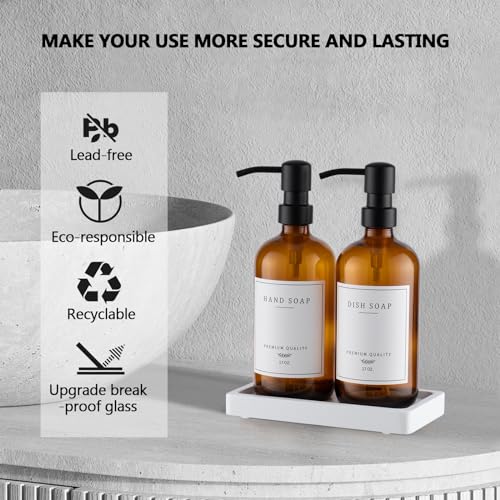 Thick Glass Soap Dispenser (Amber Bottle/Black Pump + Tray + Funnel)