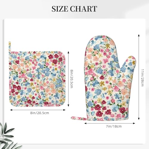 Wild Flowers Floral Meadow Oven Mitts and Pot Holders Set of 4 Silicone Kitchen Mitten Gloves and Non