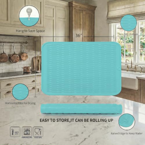 Silicone Dish Drying Mat for Multiple Usage (Mint / 36"L x 18"W)