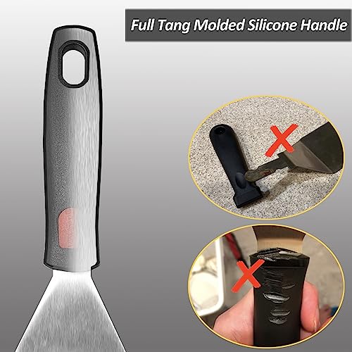 Professional Metal Spatula for Cast Iron Skillets and Flat Top Grills (3''x5''_Silicone Handle)