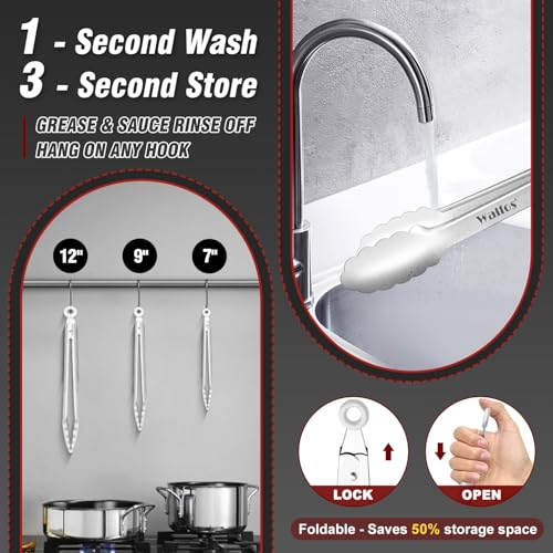 Kitchen Tongs for Cooking (7+9+12 Inch / All Metal)