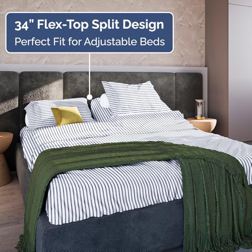 Flex Top Split Head King 4 Piece Sheet Set (43 - Blue Stripes 2 / Split Head/Flex Top)