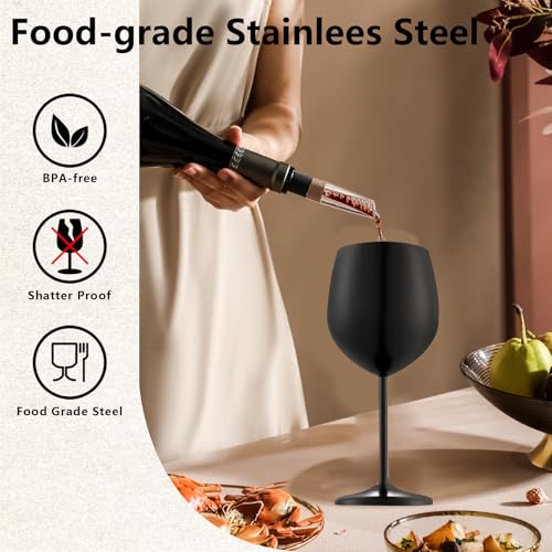 Stainless Steel Wine Glasses Set of 6 with 1 Corkscrew (Matte Black / Set of 6)