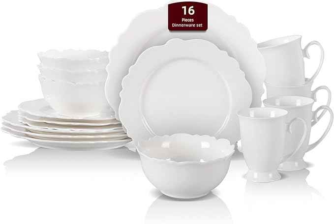HomeVss, New Bone China Dinnerware Set, Embossed Winds, Service for 4-16pc Set