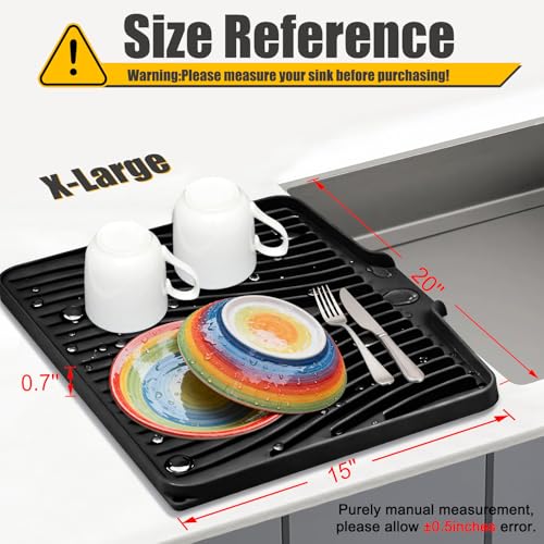 Silicone Dish Drying Mat for Kitchen Counter (Black-1pc / 20" x 15")