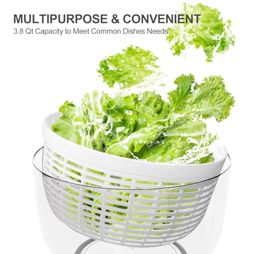 Salad Spinner Small Lettuce Spinner Kitchen Gadgets Vegetable Washer (3.8QT / White)