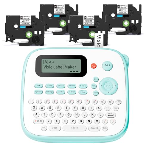 Label Maker D210S Label Maker Machine with 4 Tapes (Green Label Maker)
