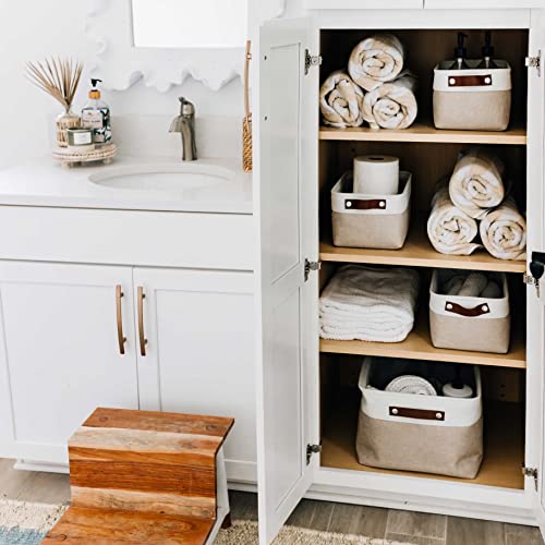 12x8in Canvas Storage Baskets (Beige / Off-White / Small - 6pc)