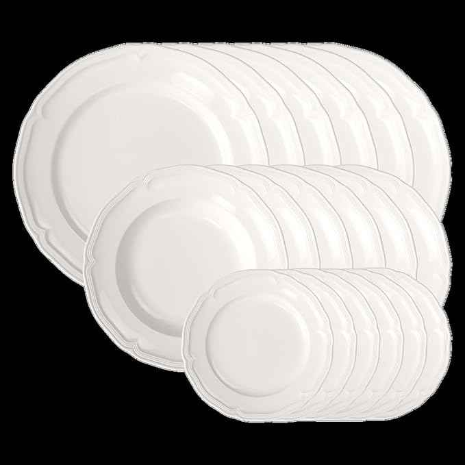 Villeroy & Boch Manoir Collection 18-Piece Dinnerware Set, Plates & Bowls, Premium Porcelain, Made in Germany, Dishwasher & Microwave Safe, Rich, Creamy White