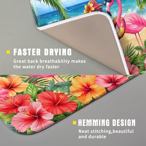 Summer Flamingos Dish Drying Mat 16x18 inch Tropical Beach Microfiber Washable Dish Rack Mats Drainer Pad for Counter Kitchen Table Decor (Summer Flamingos / 16" x 18")