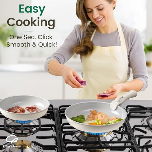 Ceramic Nonstick Pots and Pans Set 19 Piece with Detachable Handle