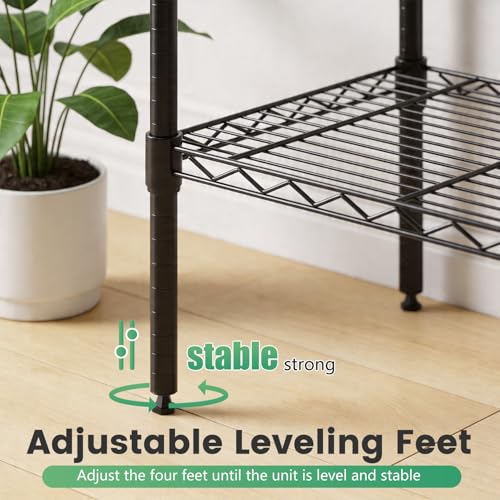 16" D×42" W×72" H Wire Shelving Unit Commercial Metal Shelf with 6 Tier Adjustable Layer Rack Strong Steel for Restaurant Garage Pantry Kitchen Garage (Black / 42×16×72)