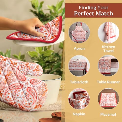 Maison d'Hermine Oven Gloves 100% Cotton Oven Mitt (055 - Orient / 7.5" x 13" (Oven Mitt))