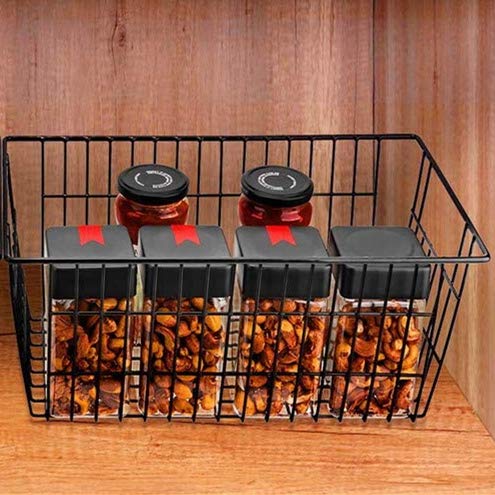 Farmhouse Metal Wire Basket (Black-3pack / 15.7"L x 9.5"W x 6.3"H)