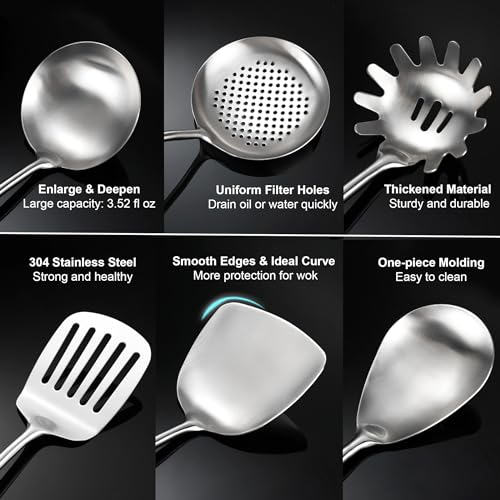Stainless Steel Kitchen Utensils Set for Cooking Wooden Handle (9 Count)