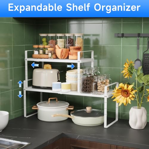 Expandable Cabinet Shelf Organizer (White Large)