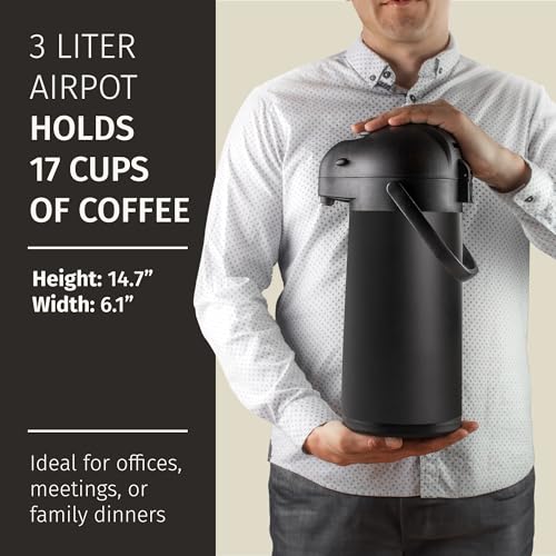Airpot Coffee Carafe Dispenser with Pump Black 12 Hours Hot Water Retention (Black 3L / 102 Ounces)