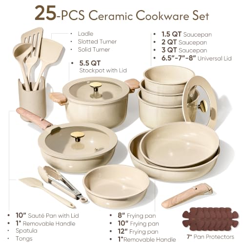 25pcs Ceramic Cookware Set (25pcs / Oatmeal)