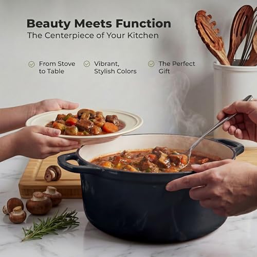 5 Quart Enameled Cast Iron Dutch Oven Pot with Lid (Black / 5 Quart)