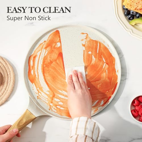 10 Inch Nonstick Crepe Pan Ceramic Coating Pancake Pan White (White / 10 Inch)