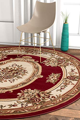 Timeless Collection Le Petit Palais Red 5' Foot Round Luxurious Traditional French Medallion Oriental Area Rug Perfect for Living Room Bedroom or Dining Room Easy (5'3" (Round) / Red)