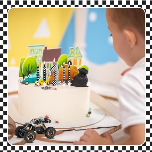 13 Pcs Racing Cars Themed Birthday Candles Black and White Race Number 1 Checkered Candle Cake Topper for Racing Car Party Decoration Supplies (13 Count)