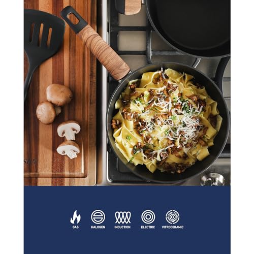 Platinum Oxburg 14 Piece Forged Aluminum PFA Free Non (Black w/ Wood / 14-Piece Cookware Set)