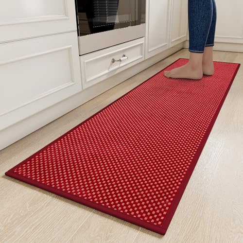 Kitchen Runner Rugs Non Slip Washable Long Kitchen Mats Red 17"x59" (Red / 17"x59")