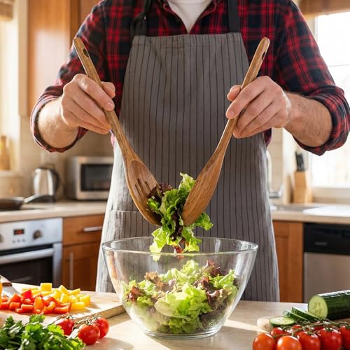 Large Wooden Spoons for Cooking Utensil Set Slotted Spoon Kitchen Spatula (Slotted + Cooking Spoon)