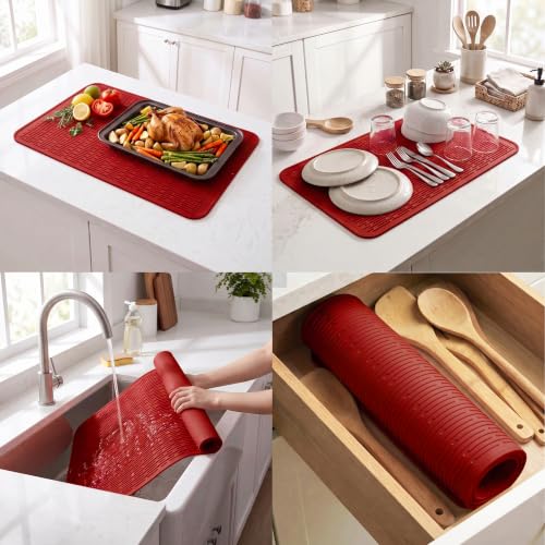Silicone Dish Drying Mat for Multiple Usage (Red / 32"L x 18"W)